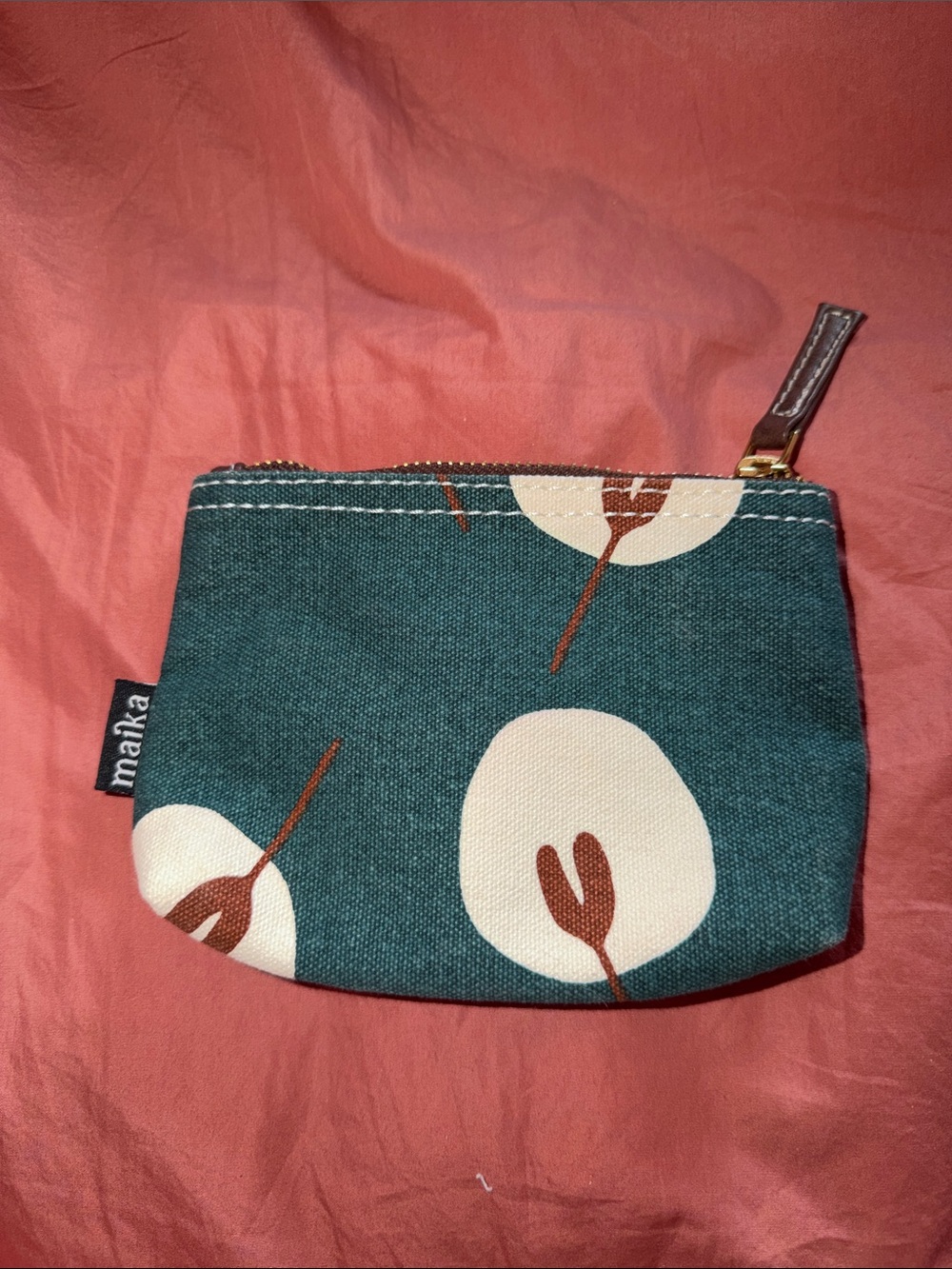 Maika Teal Floral Canvas Coin Pouch